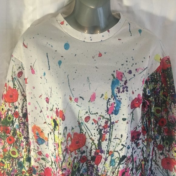*HOST PICK* Misslook Pullover Top Womens Large Long Sleeve Blouse White Flower - Picture 2 of 16